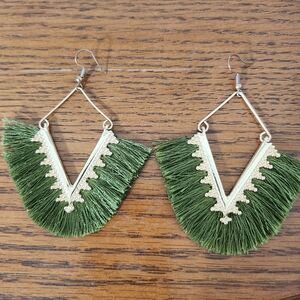 Olive Green Fringe Tassel Hoop, Gold Hardware Plunder Earrings